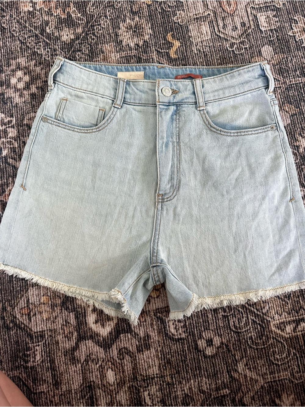 Pilcro Anthropologie High Rise Raw Hem Denim Shorts Size 28 Light Wash